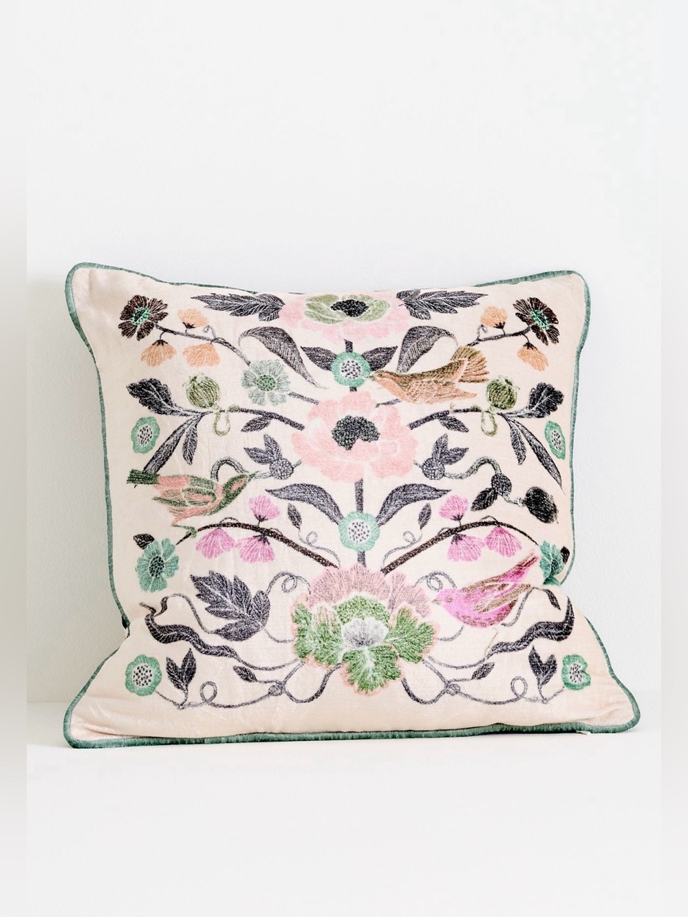 Anthropologie Claudette Cotton Velvet Printed Floral Pillow, Multi Floral, 18x18